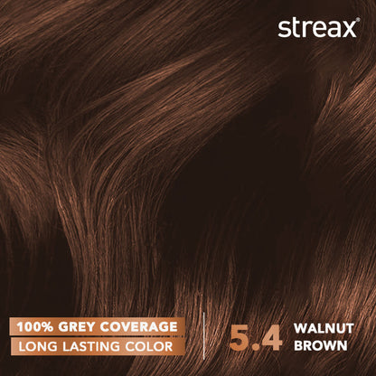 Streax Cream Hair Colour With 100% Grey Coverage & No Ammonia - 5.4 Walnut Brown