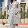 Indyancart VA Women'sFloral Printed Long sleeves Calf Length Straight Kurta With Trouser