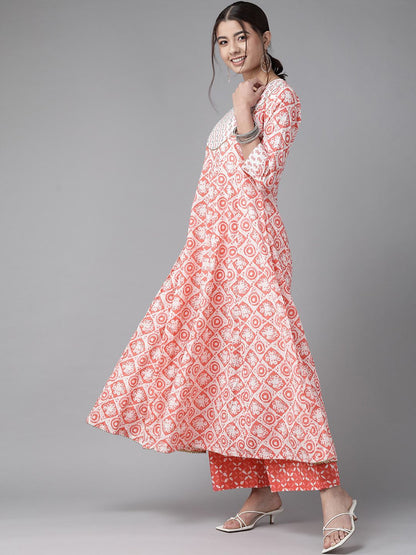 Indyancart IE Women Pink Embroidered Regular Kurta with Palazzos & Dupatta
