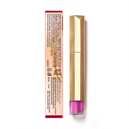 Lakme 9to5 Overtime Shine Hydrating Tinted Lip Gloss in Violet Vixen with hyaluronic acid, showing glossy violet lip color.