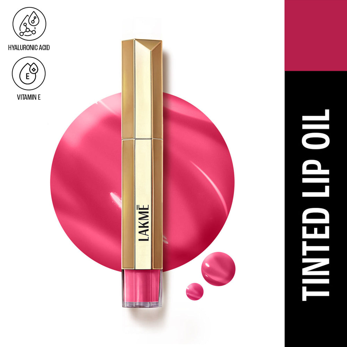 Lakme 9to5 Overtime Shine Hydrating Tinted Lip Gloss Oil in Berry Bling with hyaluronic acid, featuring a glossy lip gloss applicator.