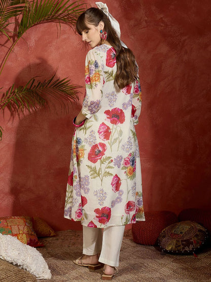 Dhiyona IE Printed Pure Cotton A-Line Tunic & Trousers Co-Ord Set