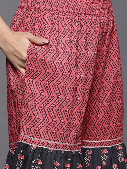 Indyancart VA Women'sEthnic Motifs Printed Kurta with Sharara