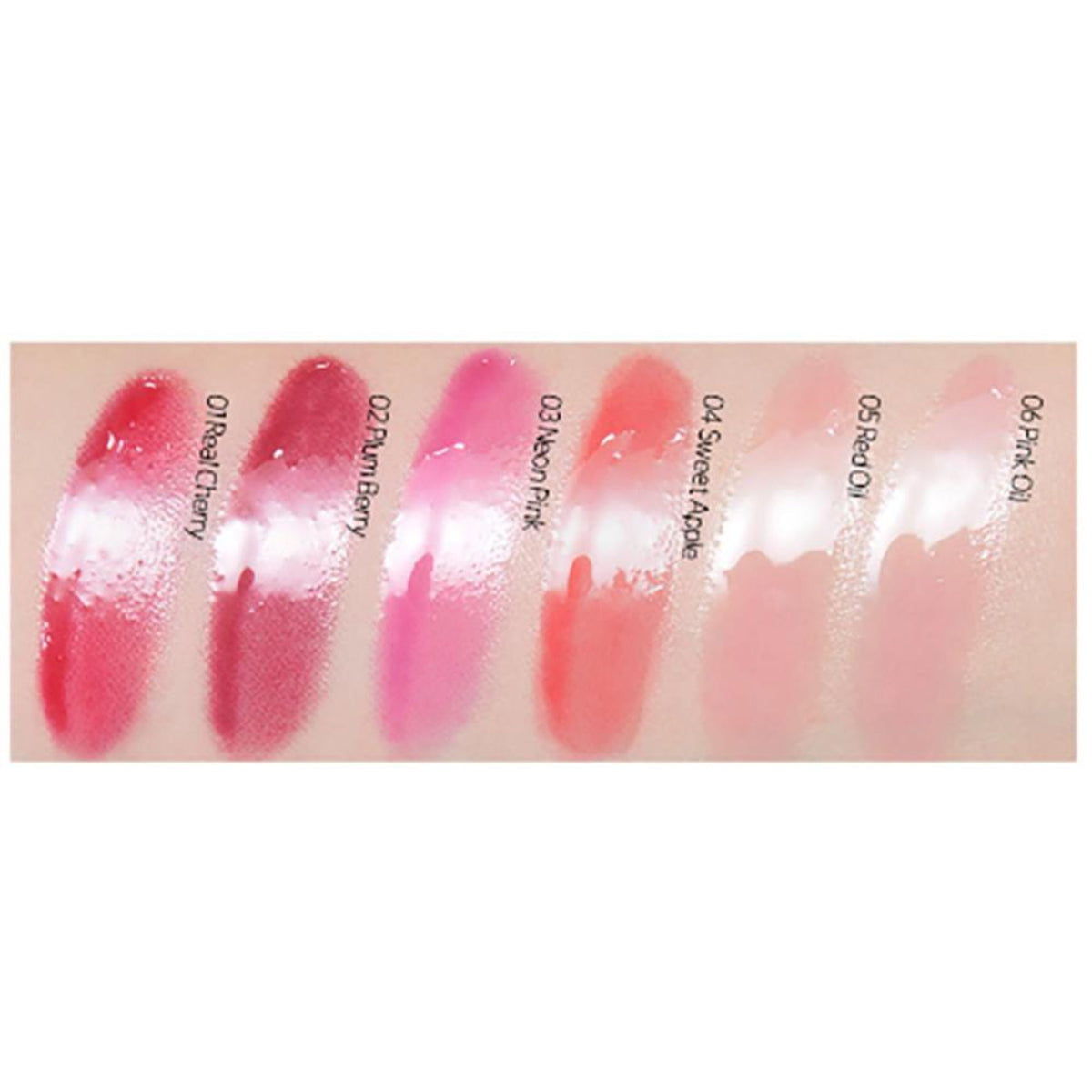ETUDE Dear Darling Oil Tint in shade 06 Pink, showcasing the lip tint's glossy, vibrant pink color on smooth lips.