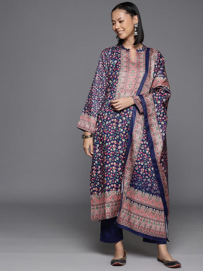 Indyancart VA Women'sFloral Printed Kurta with Trouser & Dupatta