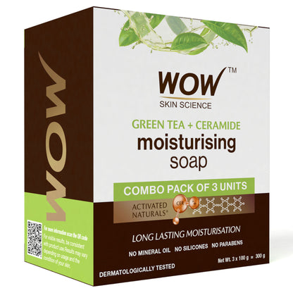 WOW Skin Science Green Tea & Ceramide Moisturizing Soap - Pack of 3