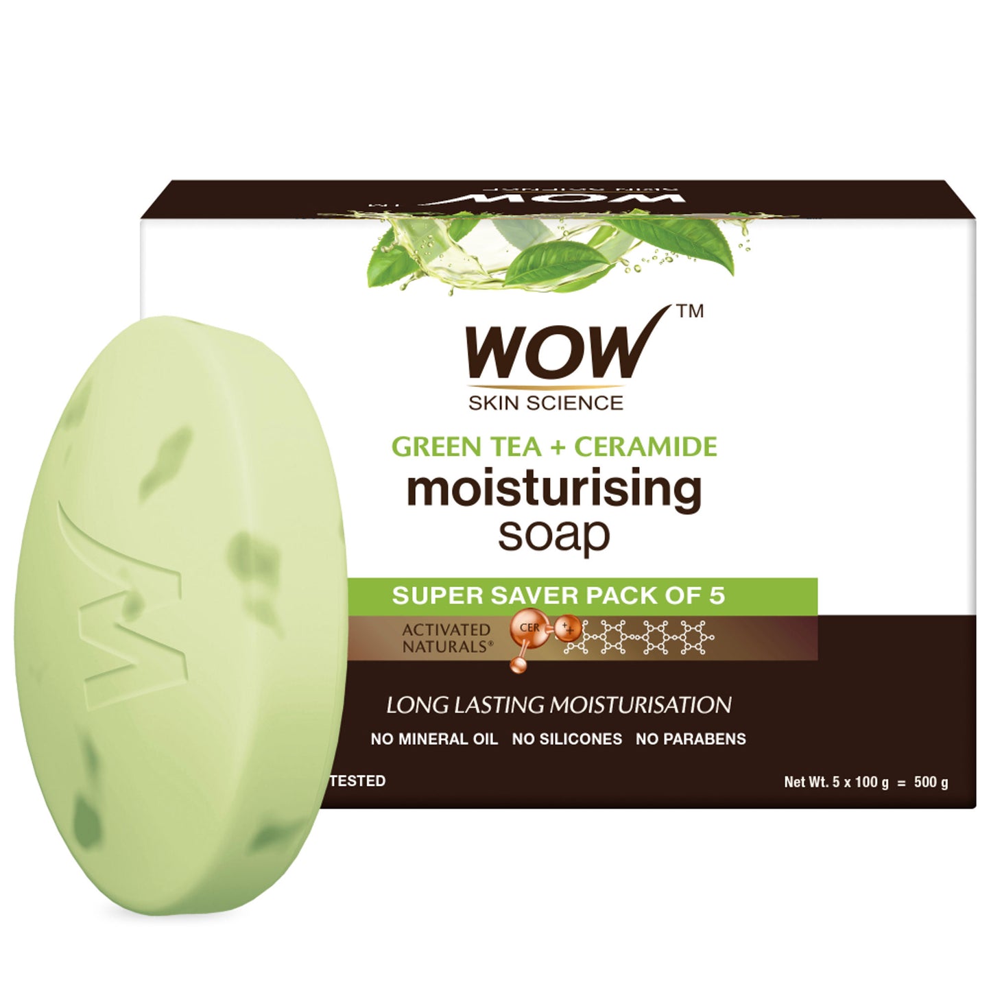 WOW Skin Science Green Tea & Ceramide Moisturizing Soap - Pack of 5