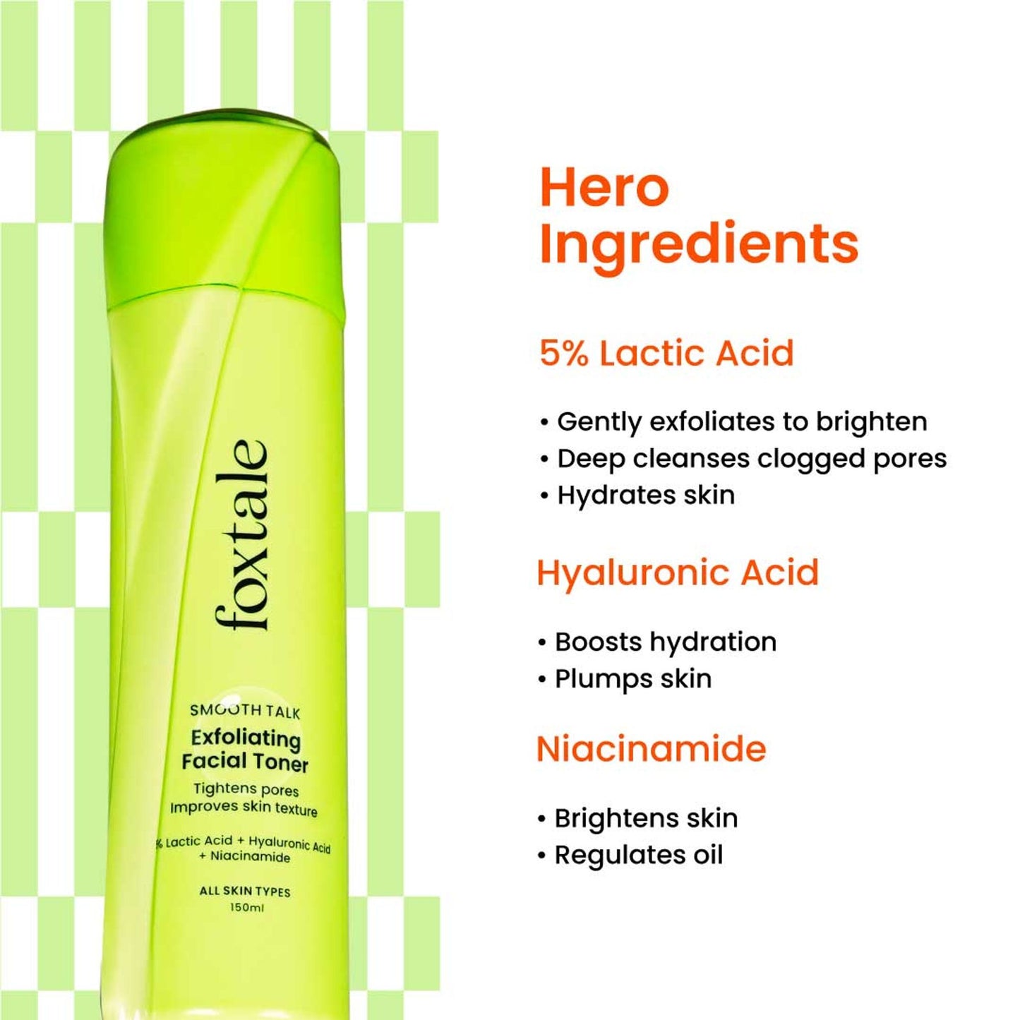 Foxtale Exfoliating Toner with 5% Latic Acid & Niacinamide for Brighter Skin & Tighter Pores