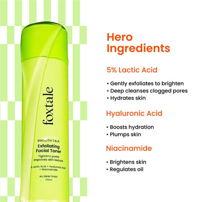 Foxtale Exfoliating Toner with 5% Latic Acid & Niacinamide for Brighter Skin & Tighter Pores
