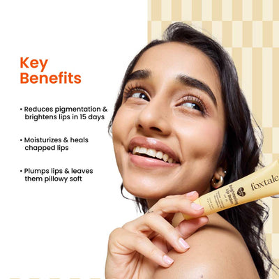 Foxtale Brightening Lip Balm with Peptides, Vitamin C & Hyaluronic Acid for Dry Lips & Pigmentation - Clear Glaze