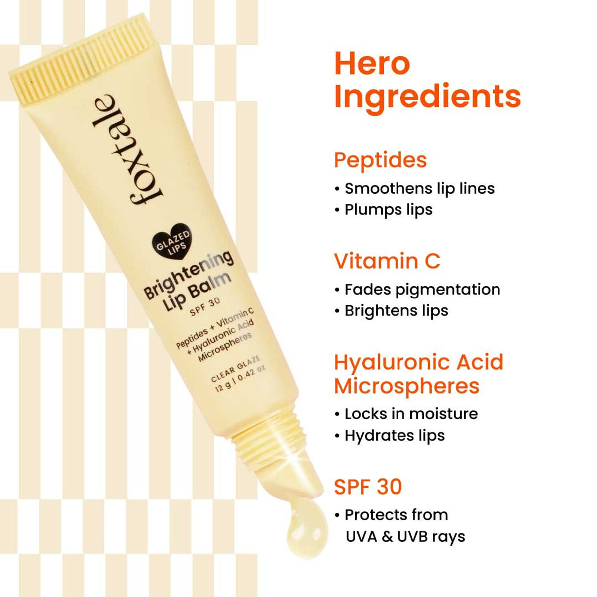 Foxtale Brightening Lip Balm with Peptides, Vitamin C & Hyaluronic Acid for Dry Lips & Pigmentation - Clear Glaze