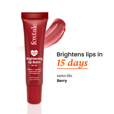 Foxtale Brightening Lip Balm with Peptides, Vitamin C & Hyaluronic Acid for Dry Lips & Pigmentation - Ruby Glaze