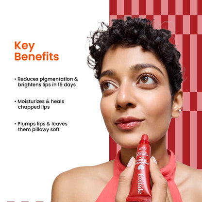 Foxtale Brightening Lip Balm with Peptides, Vitamin C & Hyaluronic Acid for Dry Lips & Pigmentation - Ruby Glaze