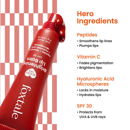 Foxtale Brightening Lip Balm with Peptides, Vitamin C & Hyaluronic Acid for Dry Lips & Pigmentation - Ruby Glaze