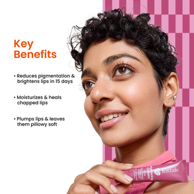 Foxtale Brightening Lip Balm with Peptides, Vitamin C & Hyaluronic Acid for Dry Lips & Pigmentation - Light Mauve Glaze