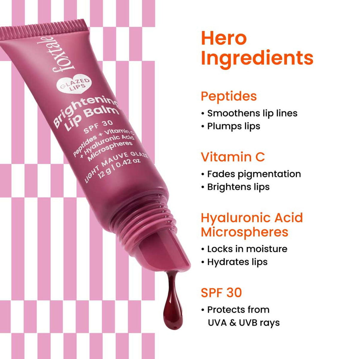 Foxtale Brightening Lip Balm with Peptides, Vitamin C & Hyaluronic Acid for Dry Lips & Pigmentation - Light Mauve Glaze