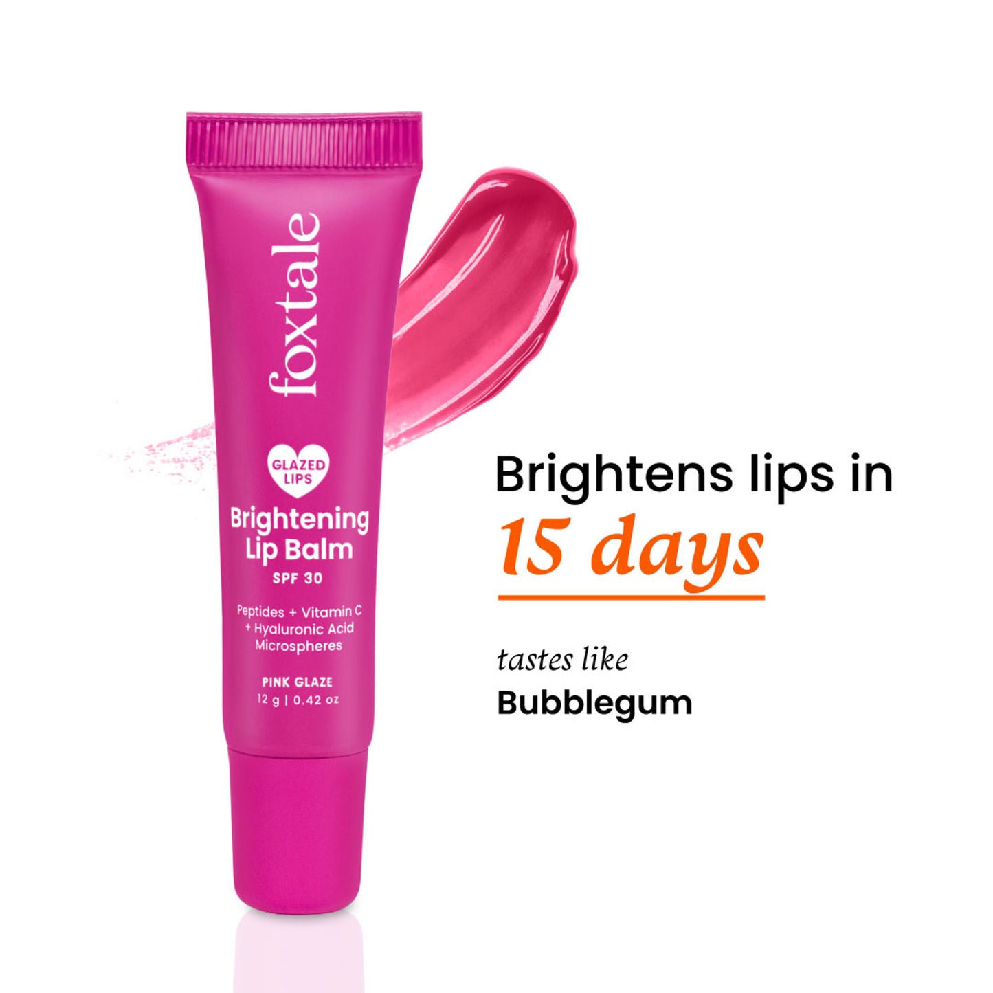Foxtale Brightening Lip Balm with Peptides, Vitamin C & Hyaluronic Acid for Dry Lips & Pigmentation - Pink Glaze