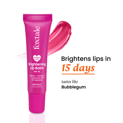 Foxtale Brightening Lip Balm with Peptides, Vitamin C & Hyaluronic Acid for Dry Lips & Pigmentation - Pink Glaze