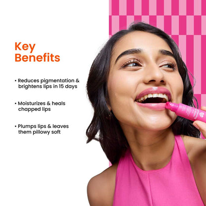 Foxtale Brightening Lip Balm with Peptides, Vitamin C & Hyaluronic Acid for Dry Lips & Pigmentation - Pink Glaze