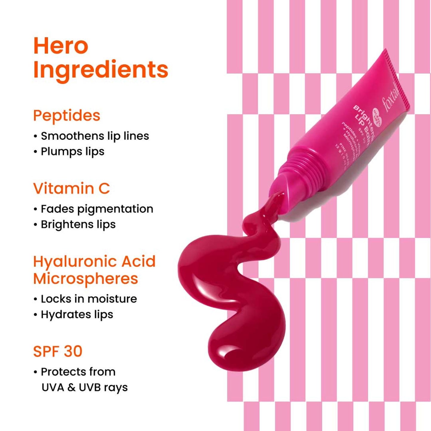 Foxtale Brightening Lip Balm with Peptides, Vitamin C & Hyaluronic Acid for Dry Lips & Pigmentation - Pink Glaze
