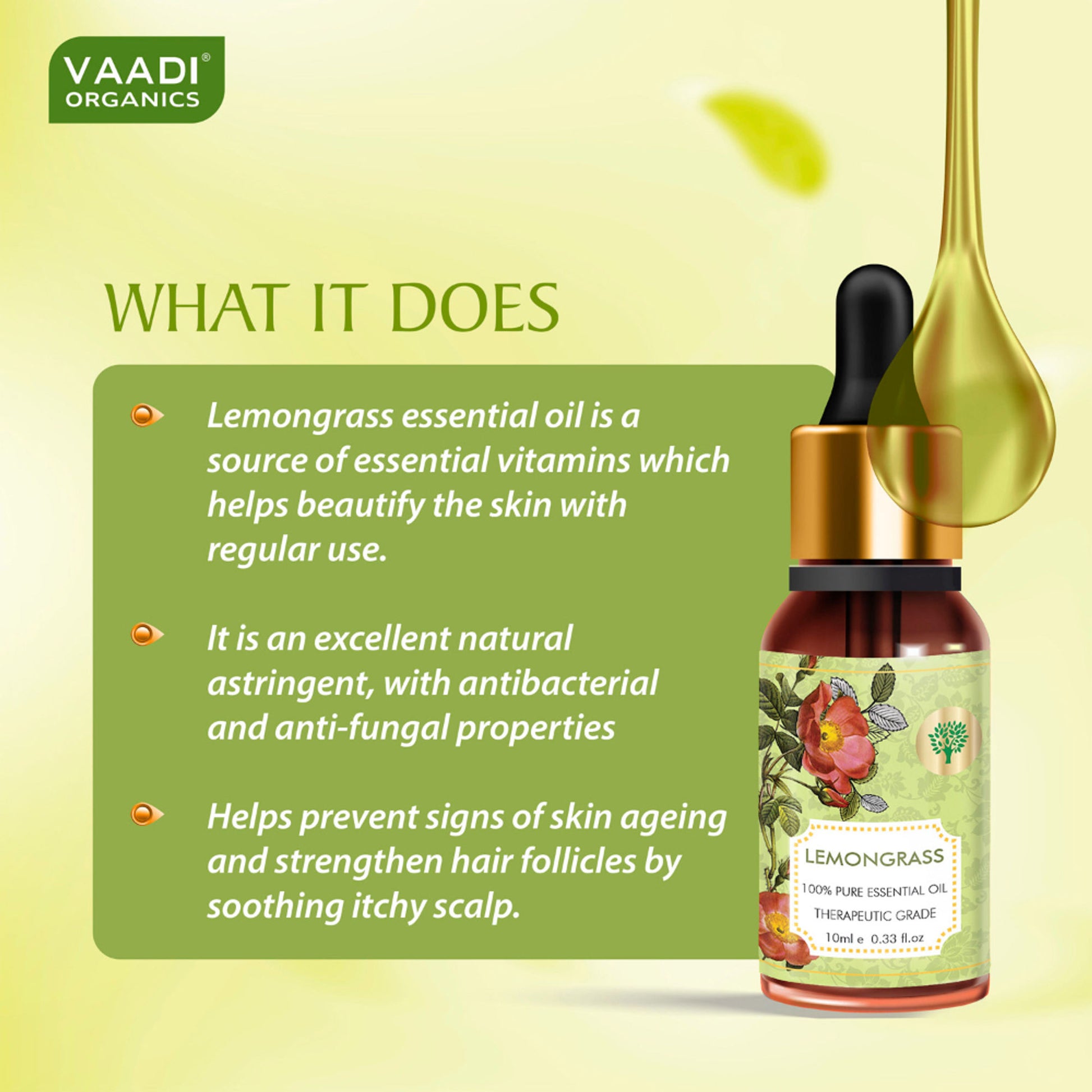 Vaadi Herbals Lemongrass 100% Pure Essential Oil Therapeutic Grade