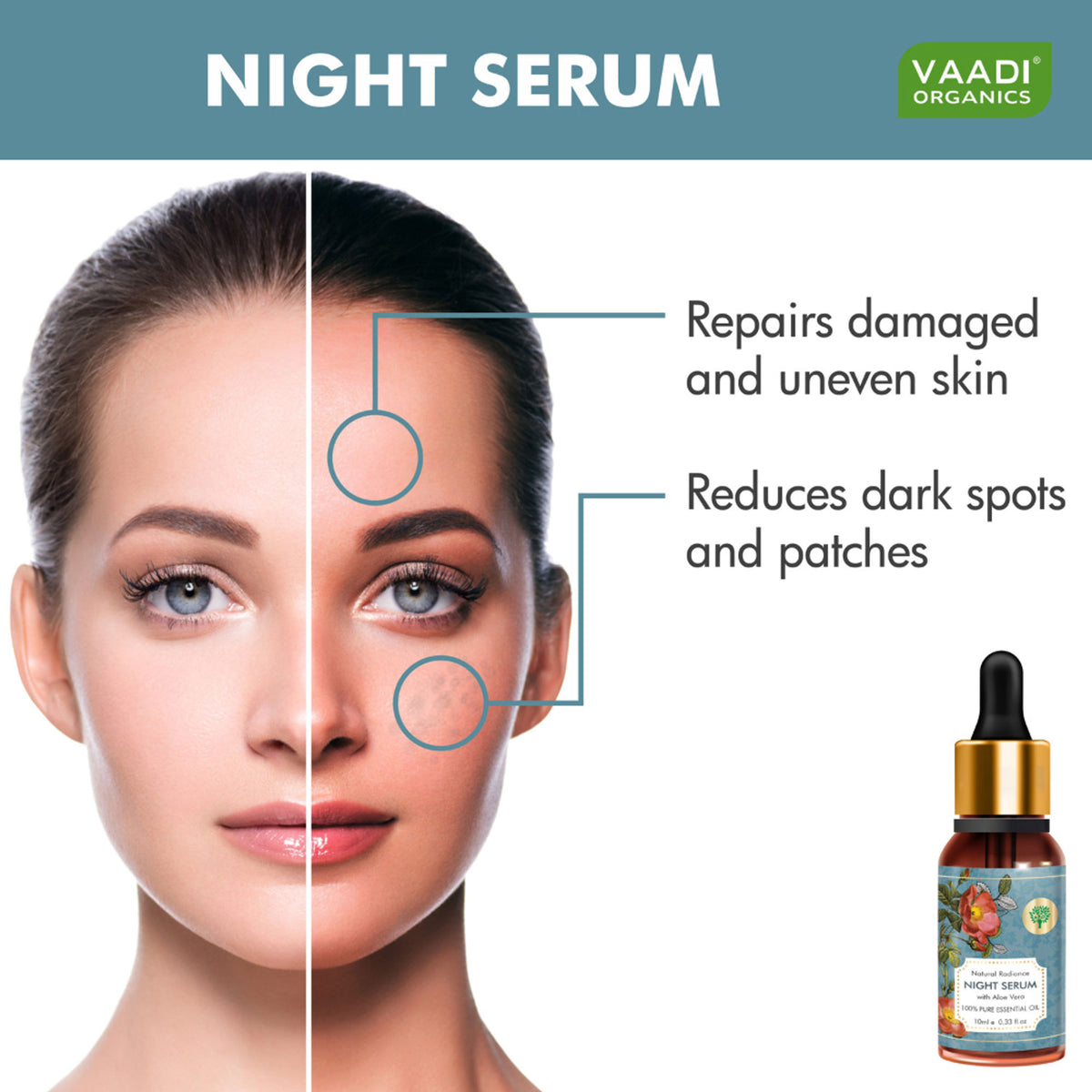 Vaadi Herbals Natural Radiance Night Serum With Aloe Vera 100% Pure Essential Oil