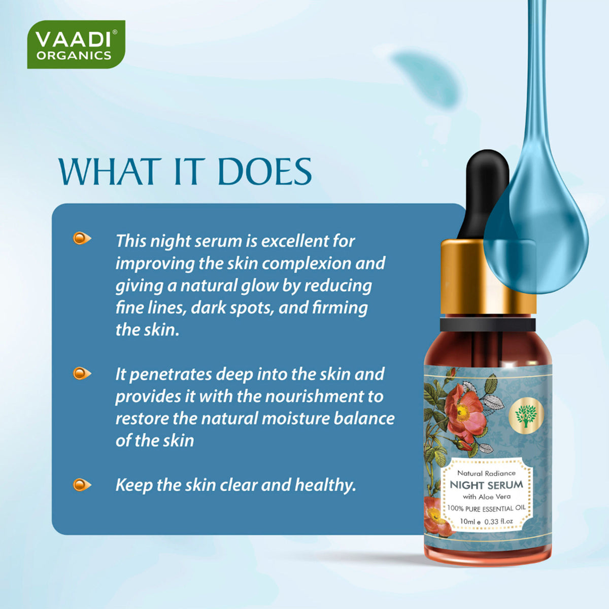 Vaadi Herbals Natural Radiance Night Serum With Aloe Vera 100% Pure Essential Oil