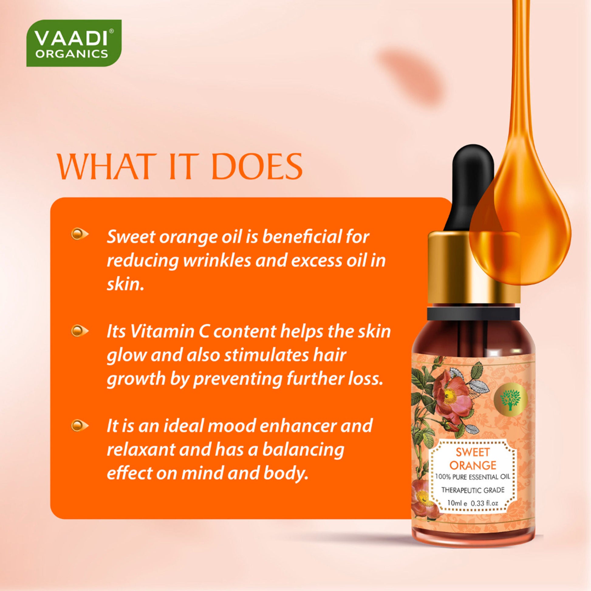 Vaadi Herbals Sweet Orange 100% Pure Essential Oil Therapeutic Grade