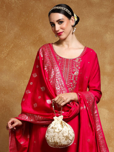 Indyancart VA Women'sFloral Embroidered Round Neck Straight Kurta With Trousers & Dupatta