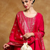 Dhiyona VA Women'sFloral Embroidered Round Neck Straight Kurta With Trousers & Dupatta