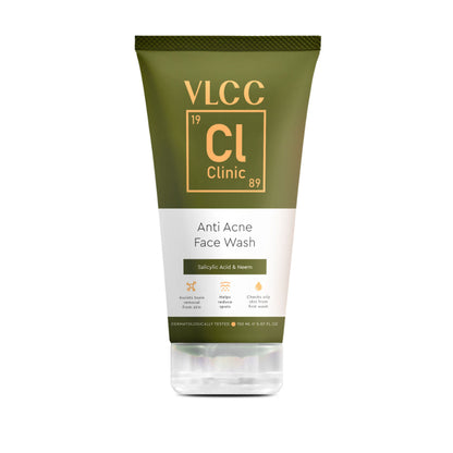 VLCC Clinic Anti Acne Face Wash With Salicylic Acid & Neem, Helps Reduce Spots & Checks Oil On Skin