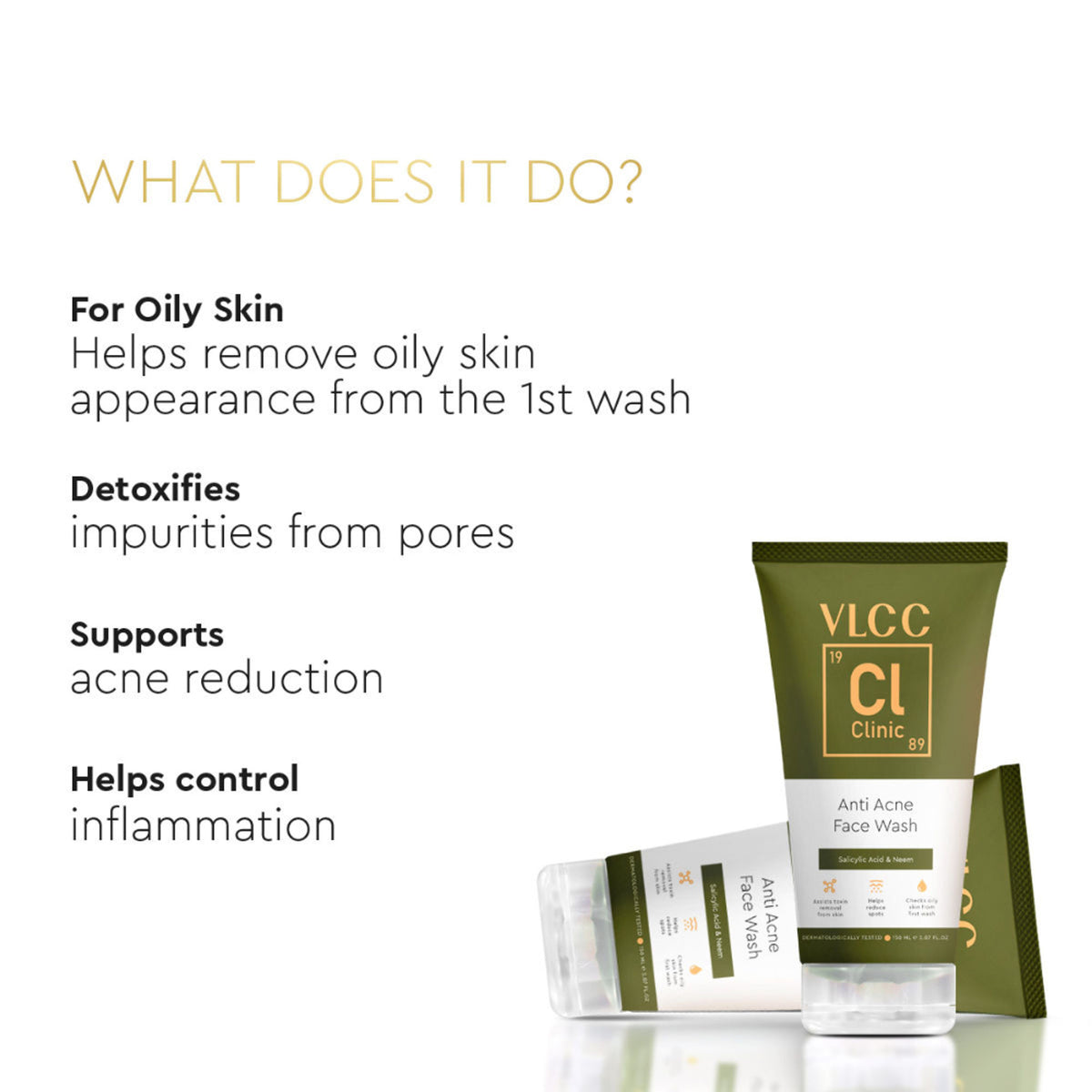 VLCC Clinic Anti Acne Face Wash With Salicylic Acid & Neem, Helps Reduce Spots & Checks Oil On Skin