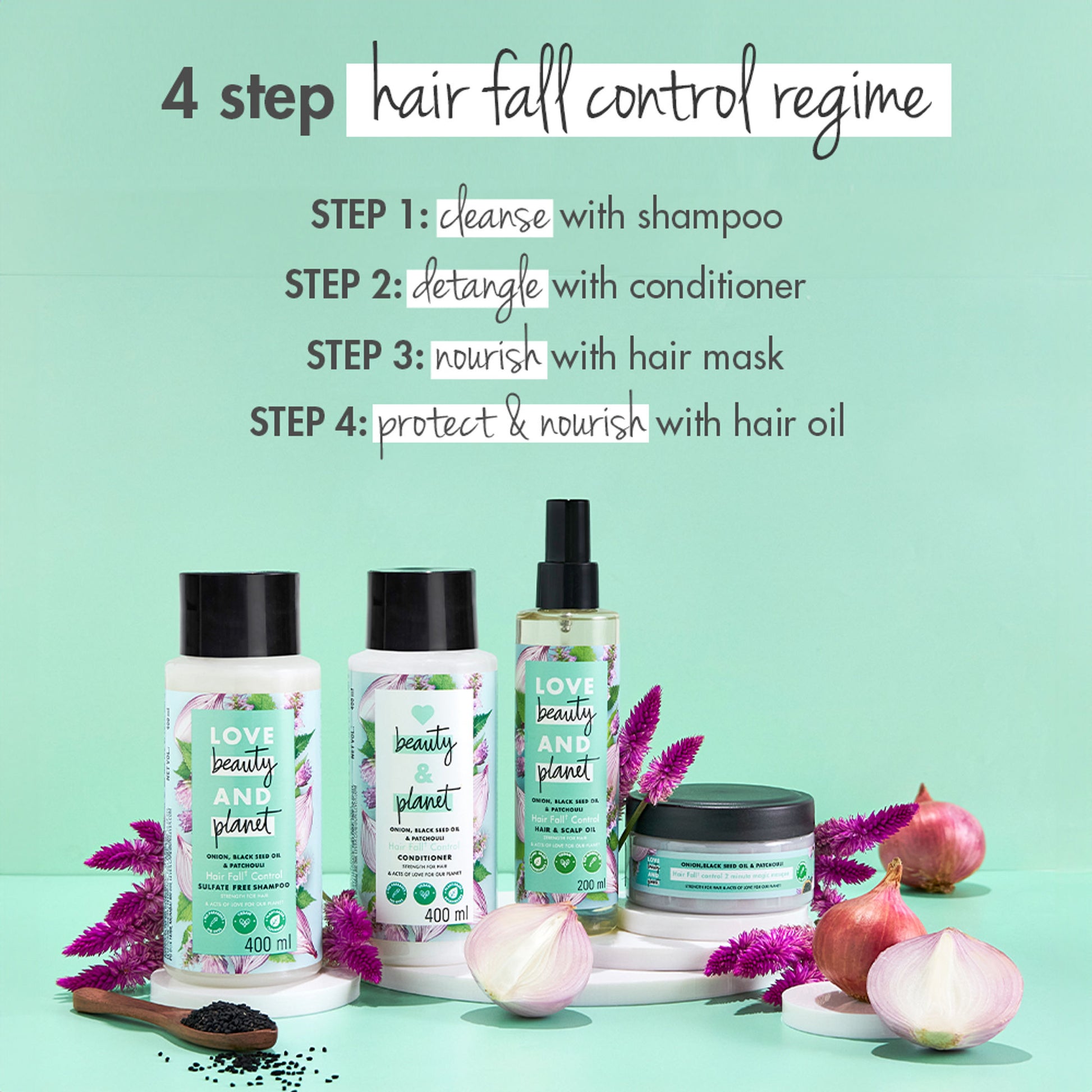 Love Beauty & Planet Onion, Black Seed & Patchouli Hairfall Control Sulphate Free Conditioner