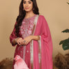 Dhiyona VA Women's Floral Embroidered Regular Pure Silk Kurta with Trousers & Fringed Dupatta