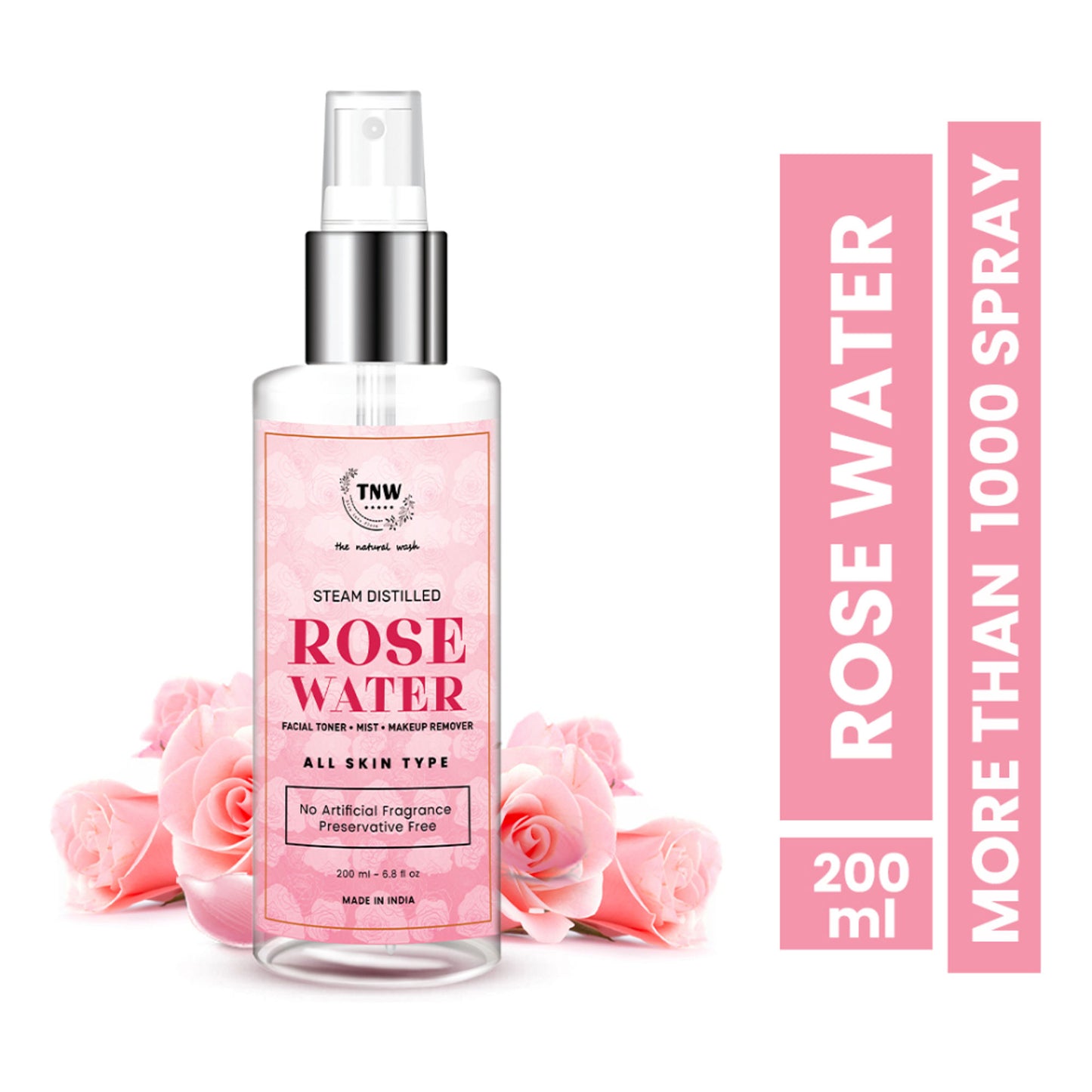 TNW The Natural Wash 100% Steam Distilled Rose Water Face Toner Spray Gulab Jal Hydration