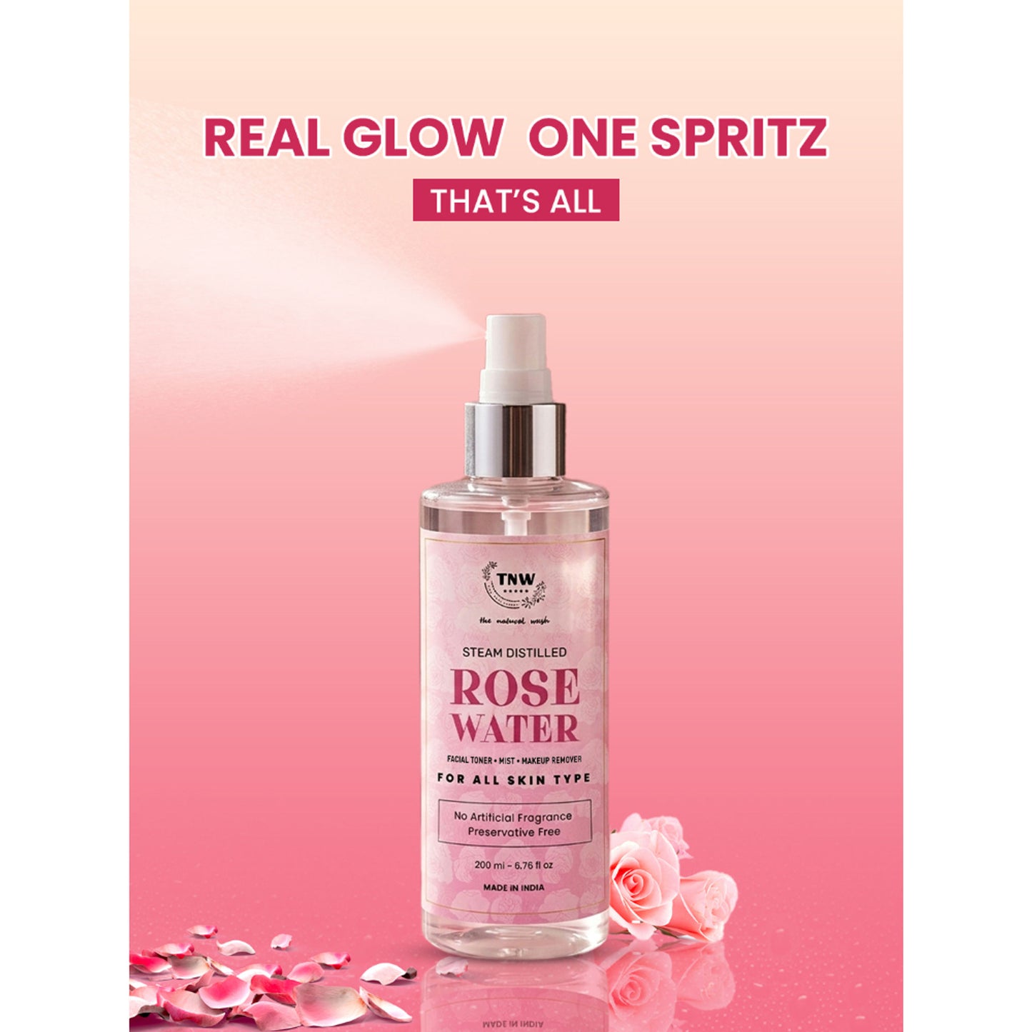 TNW The Natural Wash 100% Steam Distilled Rose Water Face Toner Spray Gulab Jal Hydration