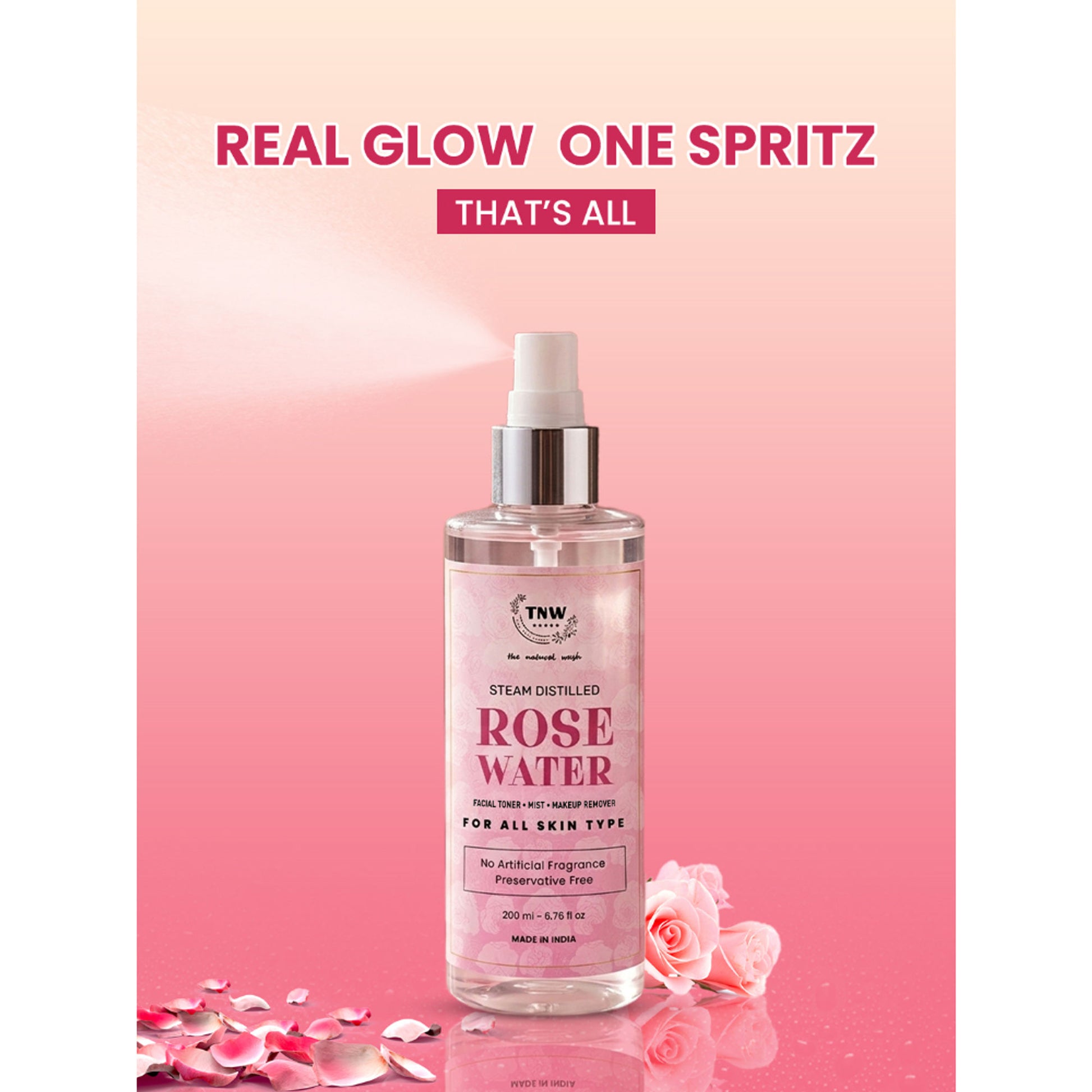TNW The Natural Wash 100% Steam Distilled Rose Water Face Toner Spray Gulab Jal Hydration