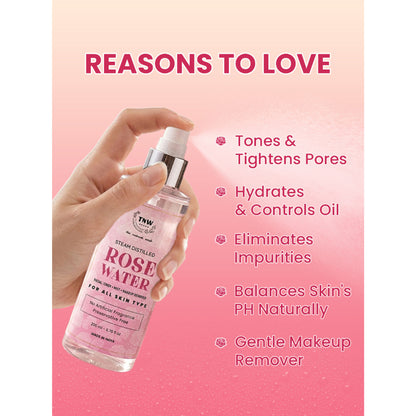 TNW The Natural Wash 100% Steam Distilled Rose Water Face Toner Spray Gulab Jal Hydration