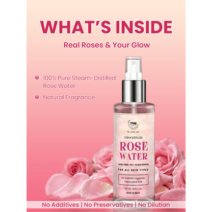 TNW The Natural Wash 100% Steam Distilled Rose Water Face Toner Spray Gulab Jal Hydration