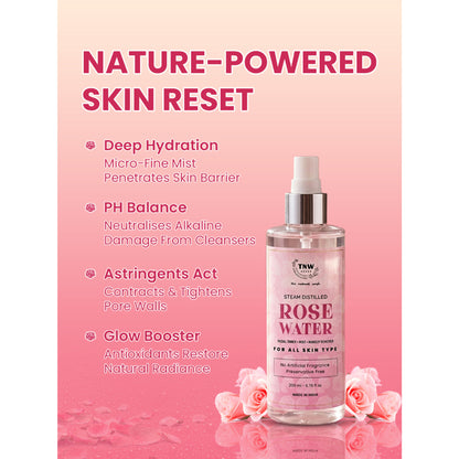 TNW The Natural Wash 100% Steam Distilled Rose Water Face Toner Spray Gulab Jal Hydration