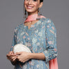 Indyancart VA Women's Blue Ethnic Motifs Printed Straight Kurta with Sharara & With Dupatta