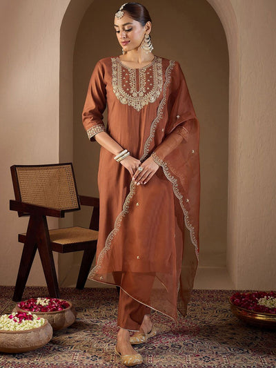 Indyancart IE Women Ethnic Motifs Embroidered Regular Liva Kurta with Trousers & With Dupatta
