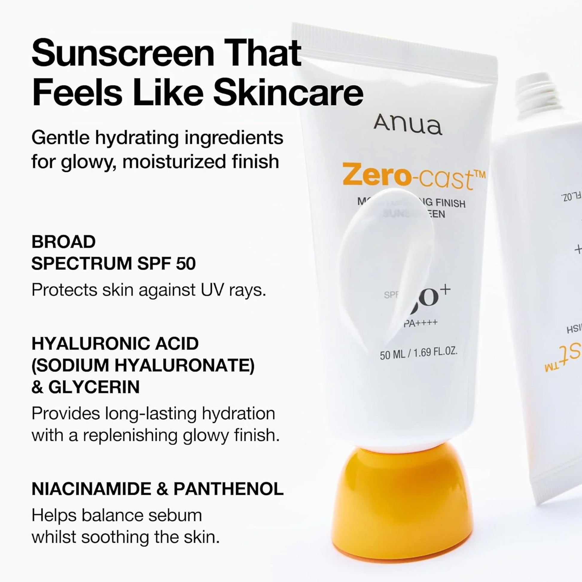 Anua Zero-Cast Moisturizing Finish Sunscreen SPF50+ PA++++