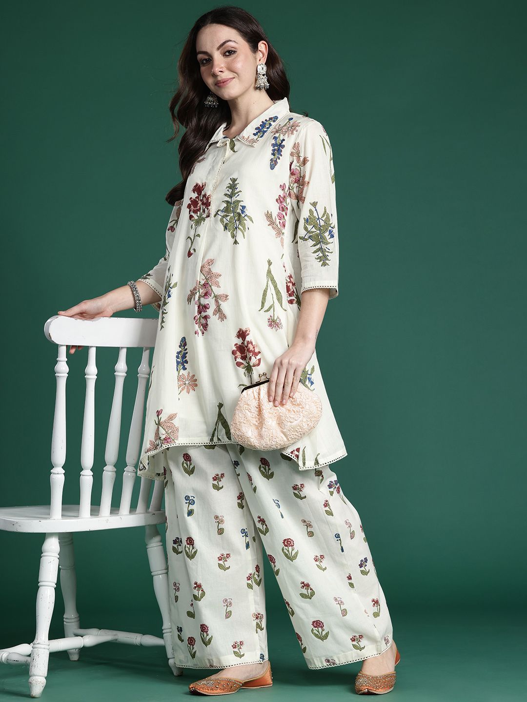 Floral Printed Pure Cotton A-Line Kurta with Palazzos