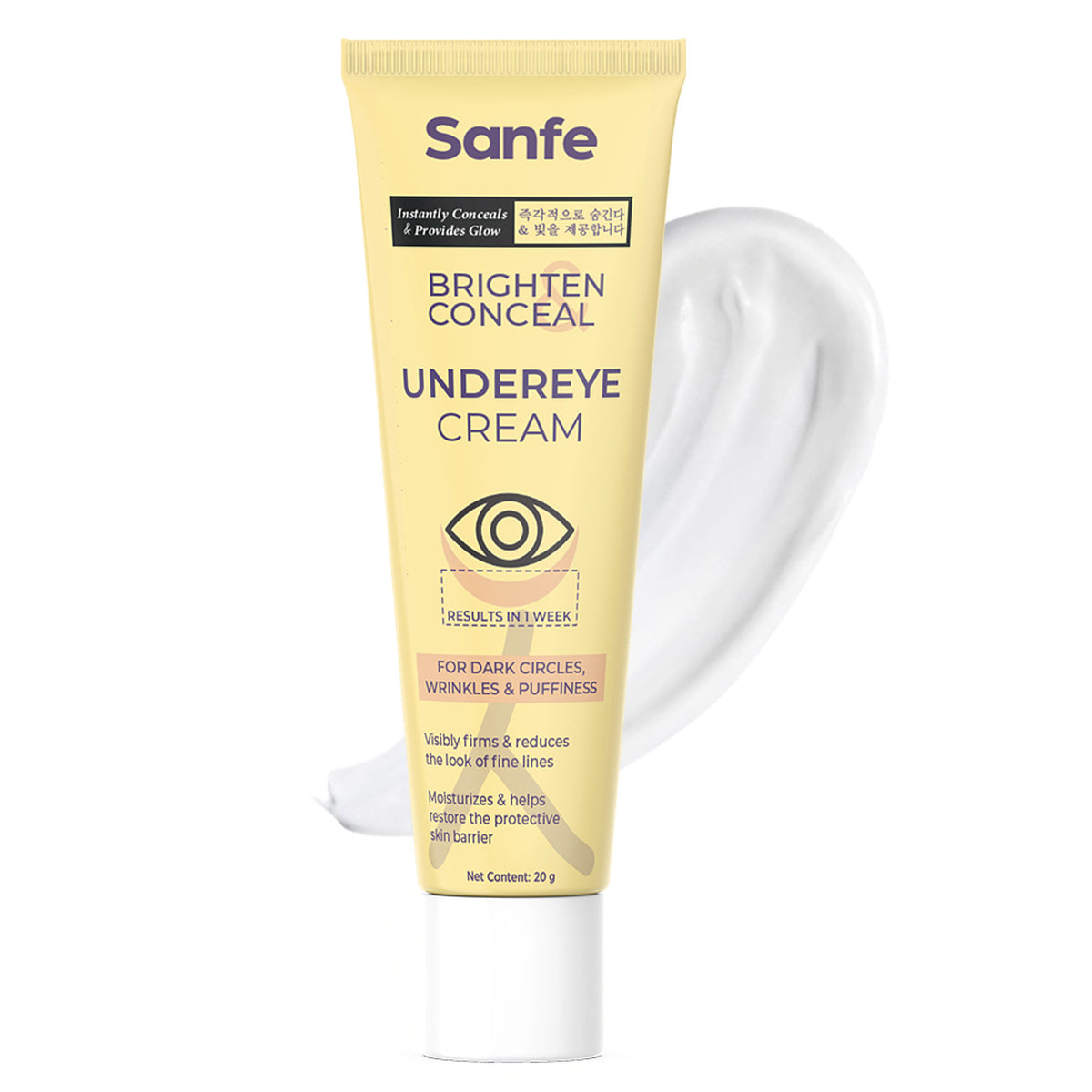 Sanfe Brighten & Conceal Undereye Cream, Dark Circles & Wrinkles Removal, Hyaluronic Acid & Collagen