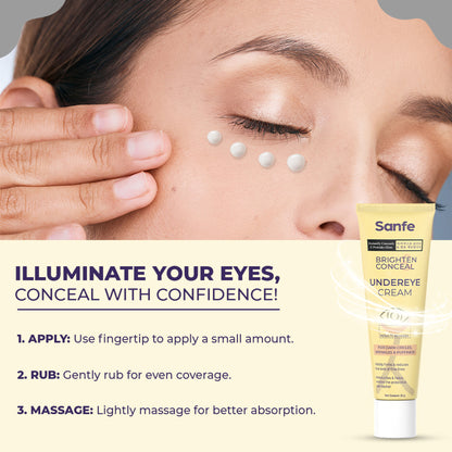 Sanfe Brighten & Conceal Undereye Cream, Dark Circles & Wrinkles Removal, Hyaluronic Acid & Collagen