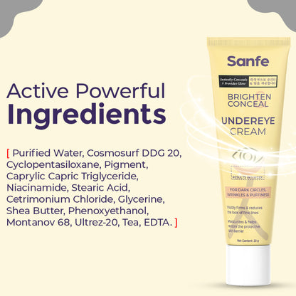 Sanfe Brighten & Conceal Undereye Cream, Dark Circles & Wrinkles Removal, Hyaluronic Acid & Collagen