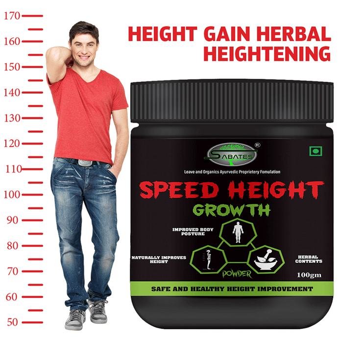 Sabates Speed Height Growth Powder in a health drink container, showcasing the product label and packaging design.