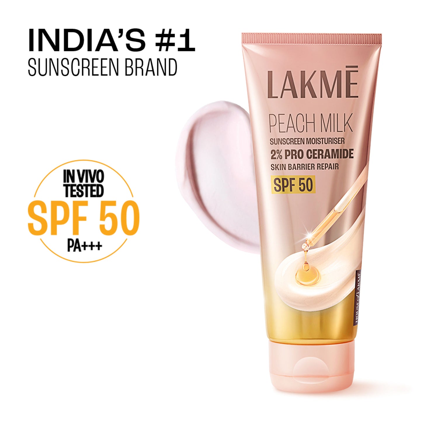 Lakme Peach Milk SPF 50 Sunscreen Moisturiser With 2% Pro-Ceramides & Peptides