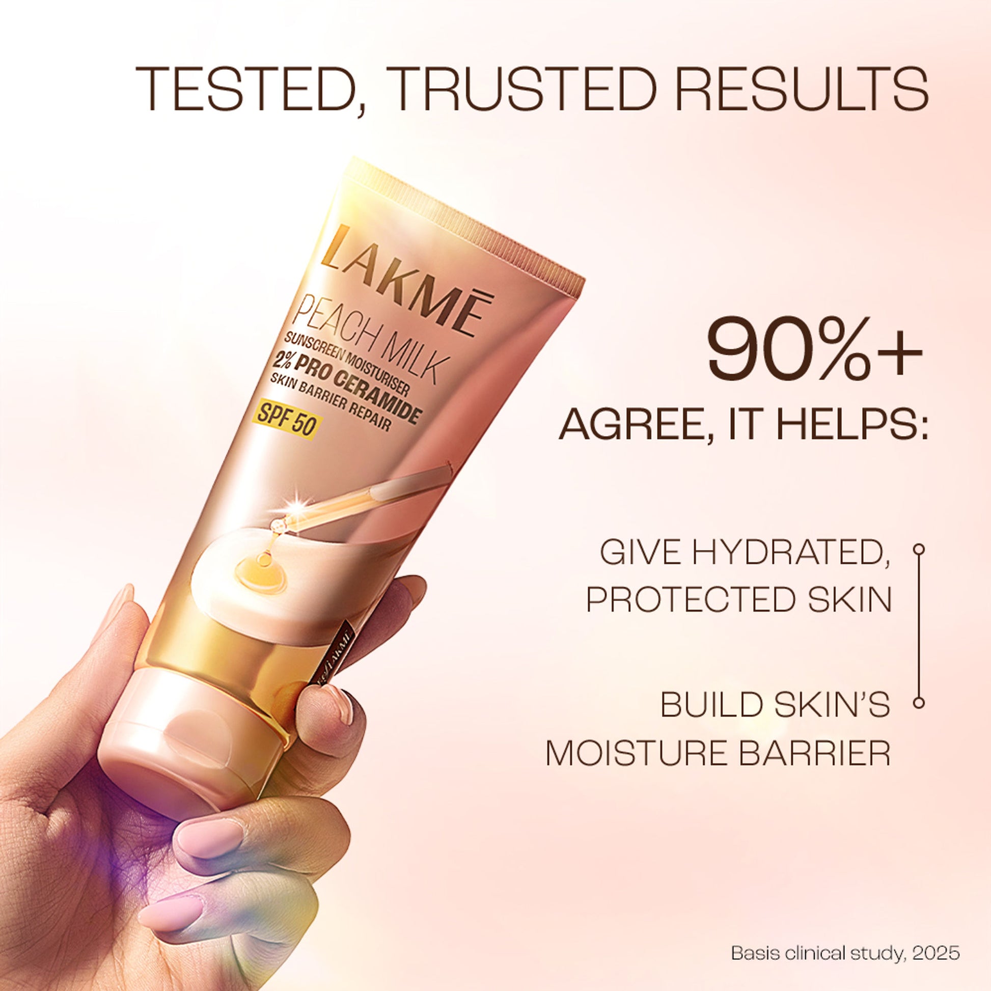 Lakme Peach Milk SPF 50 Sunscreen Moisturiser With 2% Pro-Ceramides & Peptides